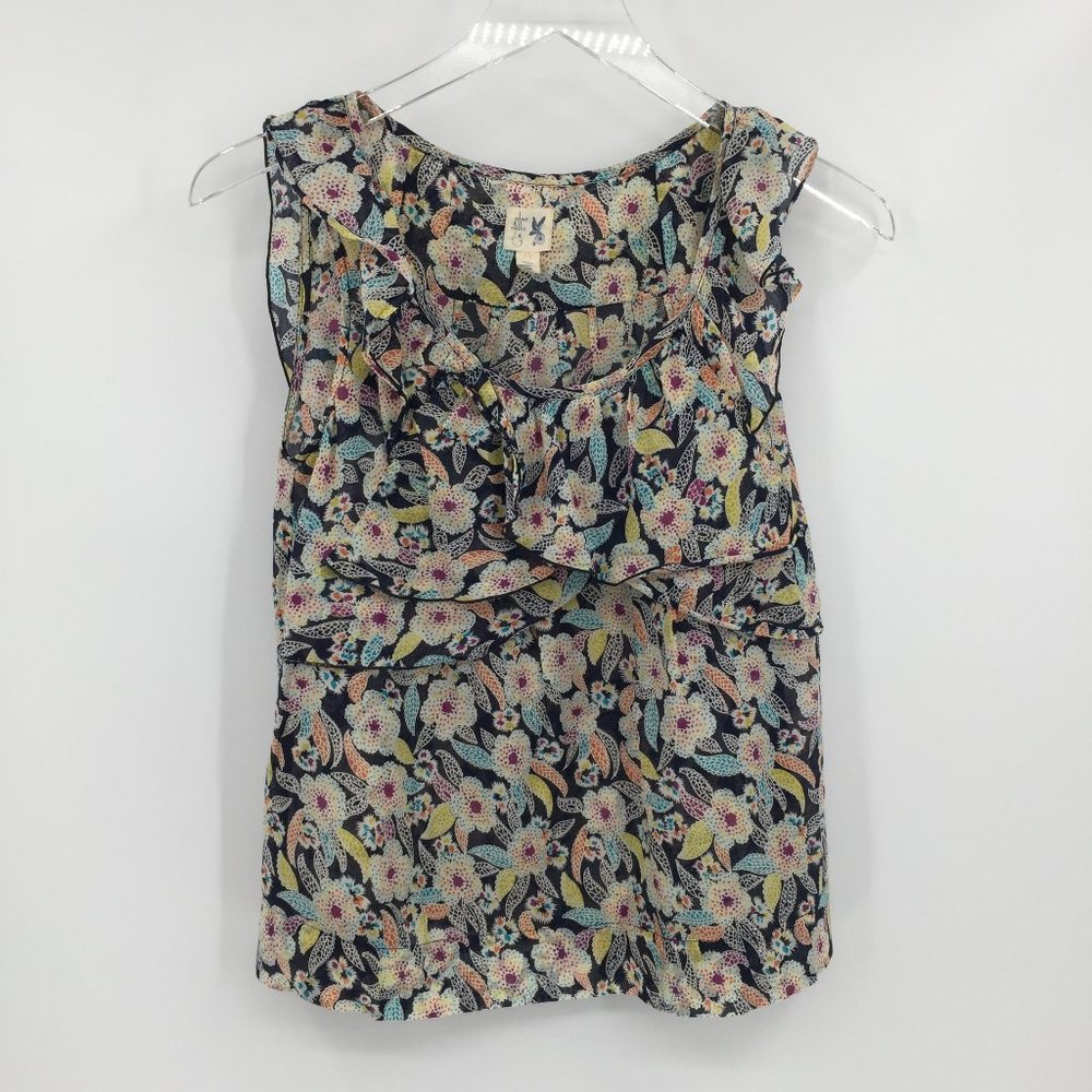 Edme & Esyllte Anthropologie sleeveless floral ruffle sleeveless blouse shirt 0